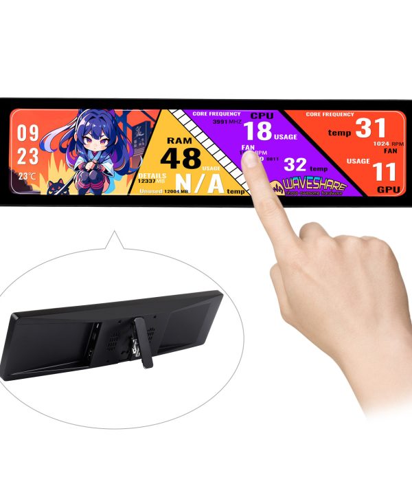 Màn hình IPS 11.9inch Waveshare, bảng kính cường lực 320 × 1480, HDMI, chức năng cảm ứng tùy chọn, màn hình bên, màn hình Temp PC